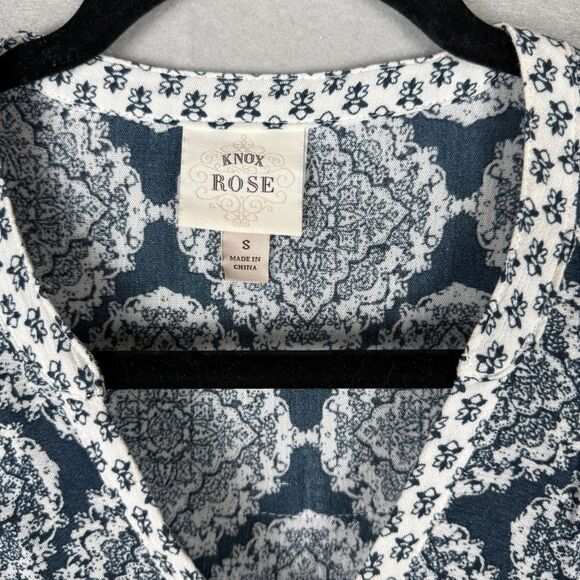 Knox Rose Womens S Loose Shift Dress Long Sleeve Cream Green Hippie Peasant - Picture 3 of 8